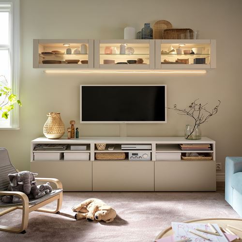 IKEA - BESTA, tv storage unit, white/light grey/beige, 180x42x192 cm