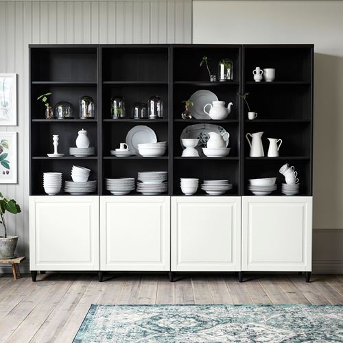 IKEA - BESTA, storage combination, black-brown-white, 120x42x202 cm