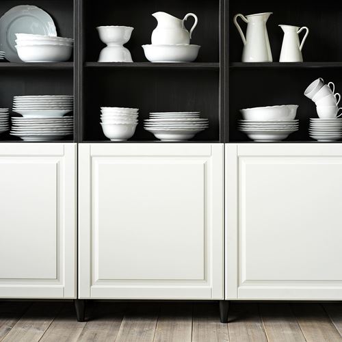 IKEA - BESTA, storage combination, black-brown-white, 120x42x202 cm