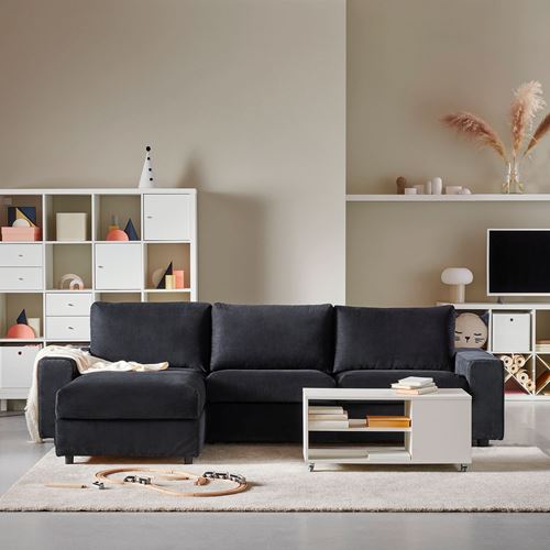 IKEA - VIMLE, corner sofa-bed with storage, saxemara blue/black