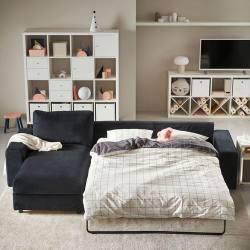 IKEA - VIMLE, corner sofa-bed with storage, saxemara blue/black