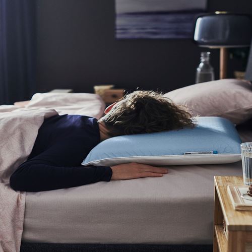 IKEA - KVARNVEN, ergonomic pillow, blue-white, 52x63 cm