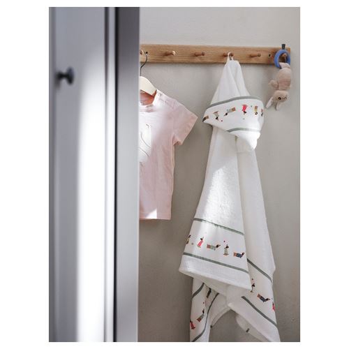 IKEA - DRÖMSLOTT, baby towel, white/patterned, 60x125 cm