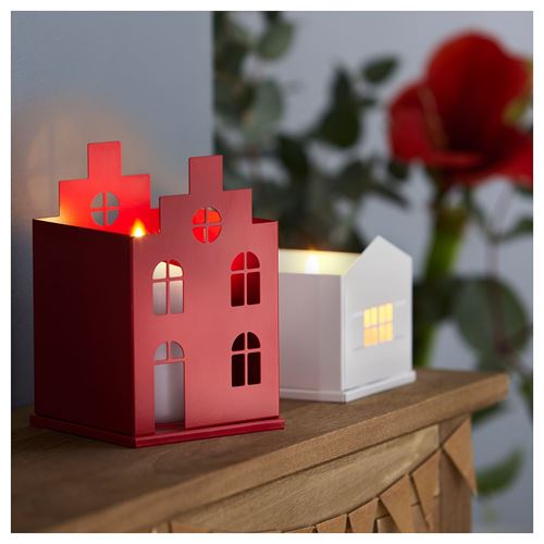 IKEA - VINTERFINT, candle holder, red/white