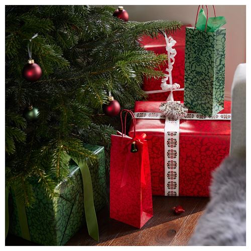 IKEA - VINTERFINT, gift bag, green/red, 13x32 cm