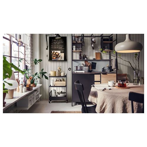 IKEA - ASPINGE/FYNDIG, mini kitchen, black ash-black, 120x60x202 cm