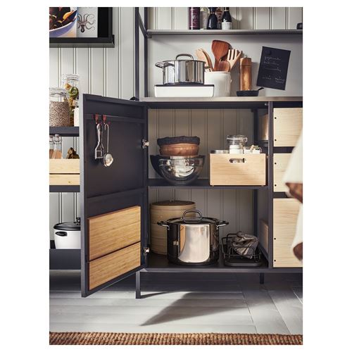 IKEA - ASPINGE/FYNDIG, mini kitchen, black ash-black, 120x60x202 cm
