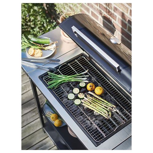 IKEA - GRILLSKAR, charcoal barbecue, stainless steel/black, 99/147x61 cm