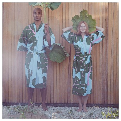 IKEA - BASTUA, kimono, leaf pattern blue-green, S/M