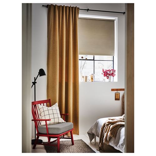 IKEA - ROSENMANDEL, blackout curtain, 1 pair, yellow-beige, 135x300 cm