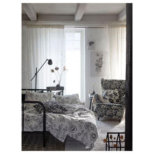 IKEA - JUNGFRUNAVA, double quilt cover and 2 pillowcases, white/grey, 240x220/50x60 cm