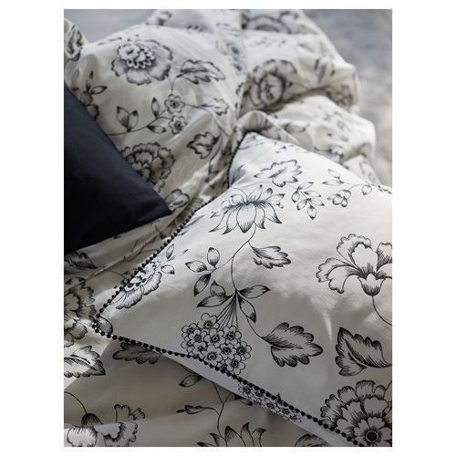 IKEA - JUNGFRUNAVA, double quilt cover and 2 pillowcases, white/grey, 240x220/50x60 cm