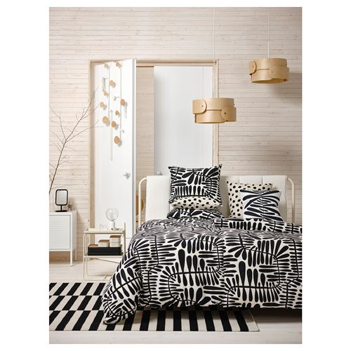 IKEA - MAJSMOTT, double quilt cover and 2 pillowcases, black-white, 240x220/50x60 cm