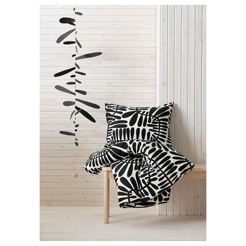 IKEA - MAJSMOTT, double quilt cover and 2 pillowcases, black-white, 240x220/50x60 cm