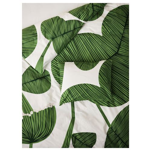 IKEA - KUNGSCISSUS, single duvet cover sets, green/white, 150x200/50x60 cm