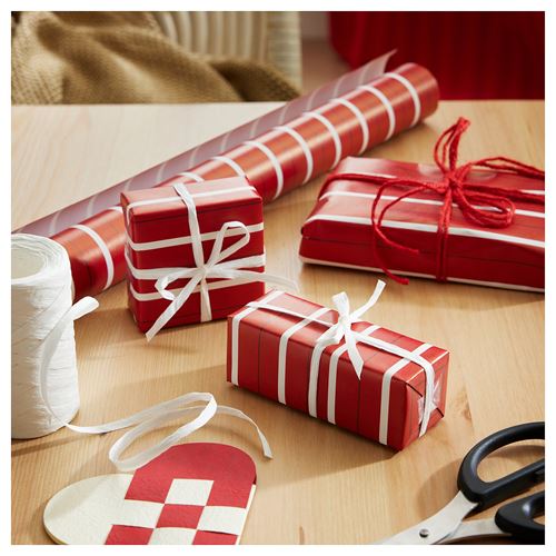 IKEA - VINTERFINT, gift wrap roll, stripe patterned-red, 3x0.7 m