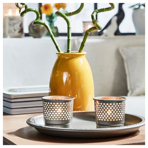 IKEA - BERGGRAN, tealight mumluk, gri, 9 cm