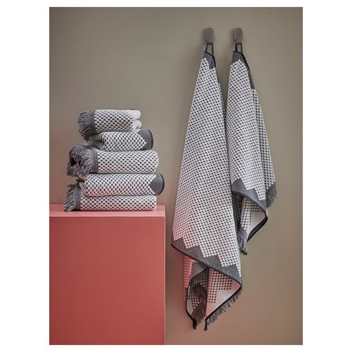 IKEA - FJALLSTARR, banyo havlusu, beyaz-gri, 70x140 cm