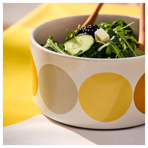 IKEA - BRÖGGAN, ceramic bowl, dot pattern-white/yellow, 20 cm