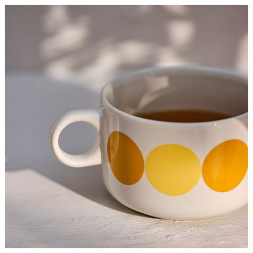 IKEA - BRÖGGAN, mug, dot pattern white-yellow, 28 cl