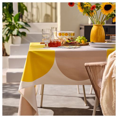 IKEA - BRÖGGAN, tablecloth, white/yellow, 145x320 cm