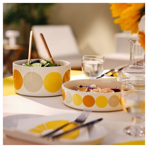 IKEA - BRÖGGAN, ceramic bowl, dot pattern-white/yellow, 20 cm