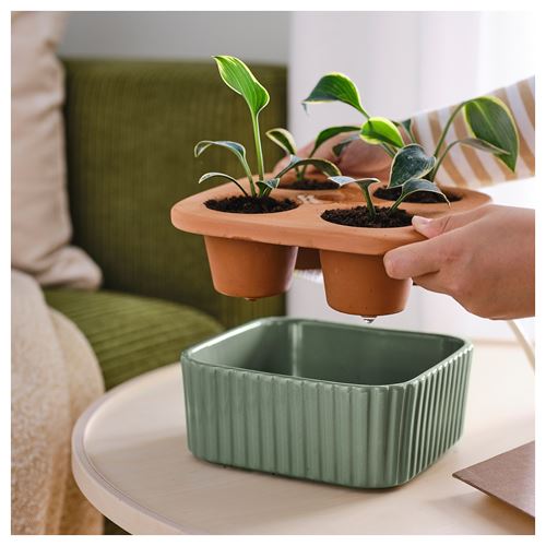 IKEA - DAKSJUS, plant pot, terracotta-green, 22x22 cm