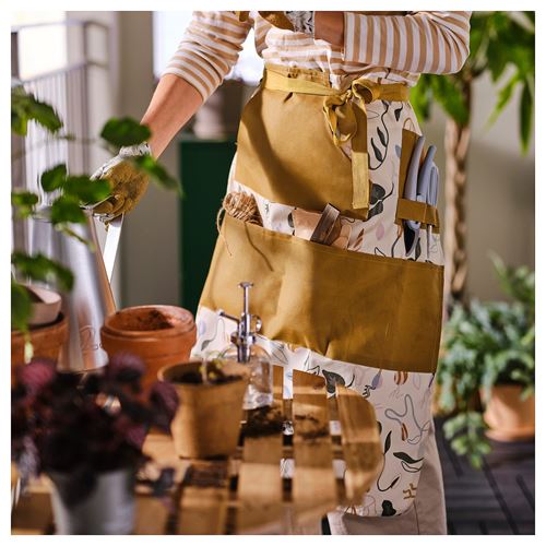 IKEA - DAKSJUS, apron for kitchen, off white-yellow-brown, 73x70 cm