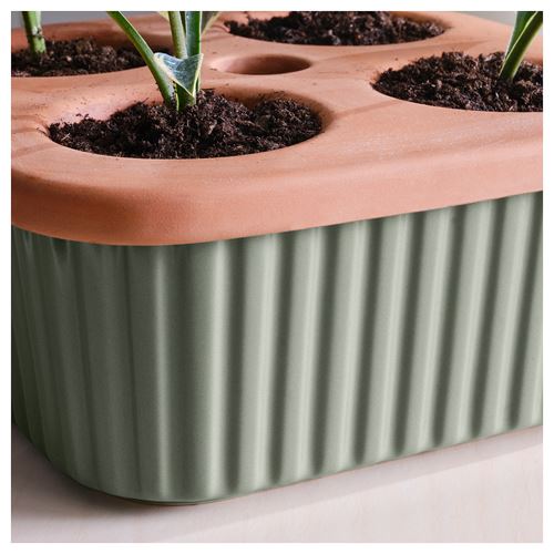 IKEA - DAKSJUS, plant pot, terracotta-green, 22x22 cm