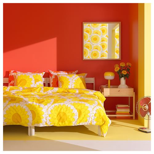 IKEA - KRANSMALVA, double quilt cover and 2 pillowcases, yellow, 240x220/50x60 cm