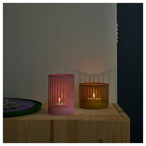 IKEA - TESAMMANS, tealight mumluk, sarı-pembe