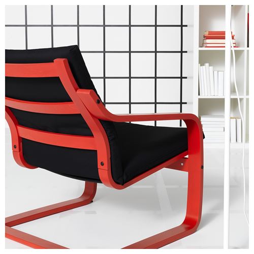 IKEA - POANG, rocking-chair, red-vissle black