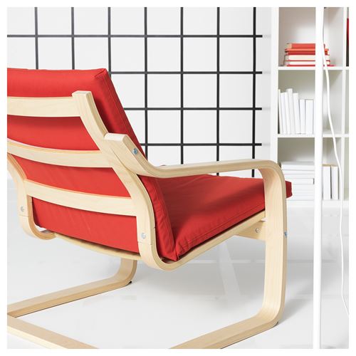 IKEA - POANG, rocking-chair, natural colour-beige-vissle red