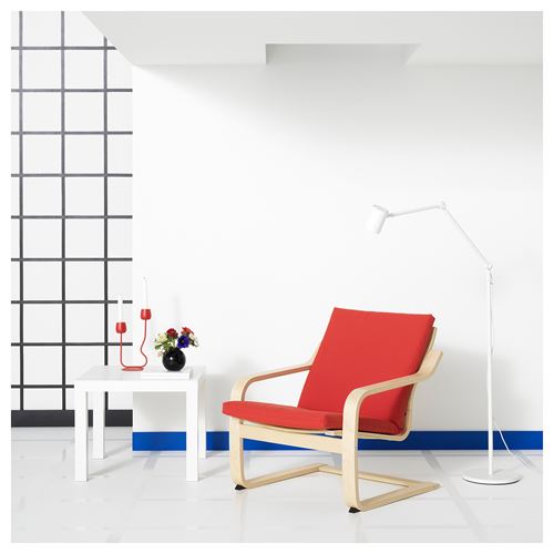 IKEA - POANG, rocking-chair, natural colour-beige-vissle red