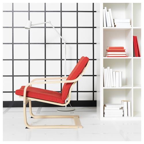 IKEA - POANG, rocking-chair, natural colour-beige-vissle red