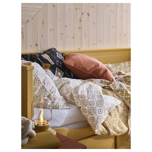 IKEA - ORMANGSFLY, double quilt cover and 2 pillowcases, yellow-beige/white, 240x220/50x60 cm