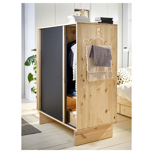 IKEA - GLAMBERGET, sliding wardrobe, pine/black, 117x63x150 cm