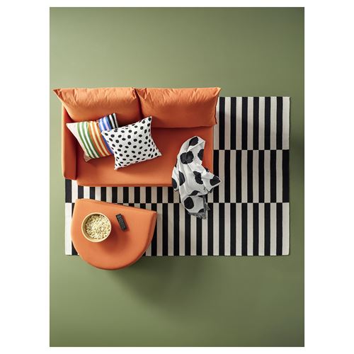 IKEA - LINDAKRA, 2-seat sofa and pouffe, knisa bright orange