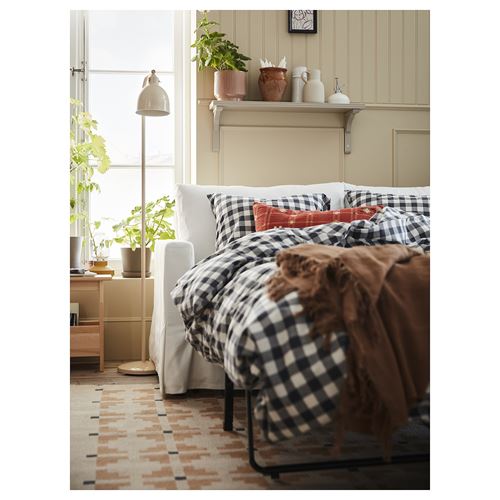 IKEA - EKTANDVINGE, double quilt cover and 2 pillowcases, white black-check, 240x220/50x60 cm