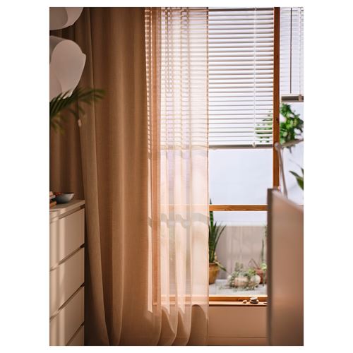 IKEA - HALLEBRACKA, sheer curtains, light beige, 300x300 cm