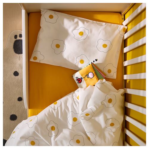 IKEA - ÖGONLOCKSMAL, bebek nevresim takımı, beyaz-sarı, 60x120 cm