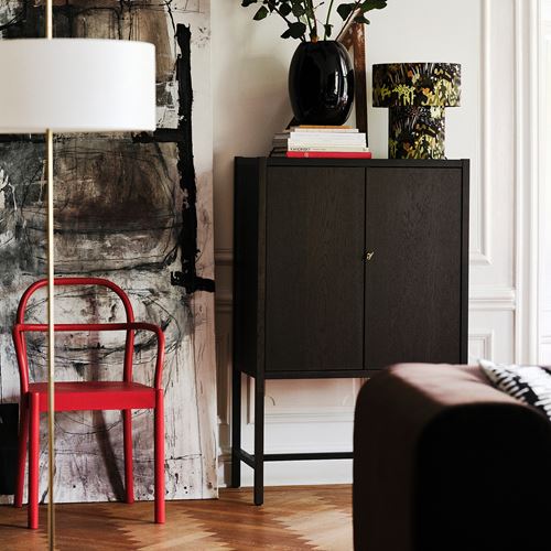 IKEA - STOCKHOLM 2025, kapaklı dolap, meşe kaplama-koyu kahve, 80x40x126 cm