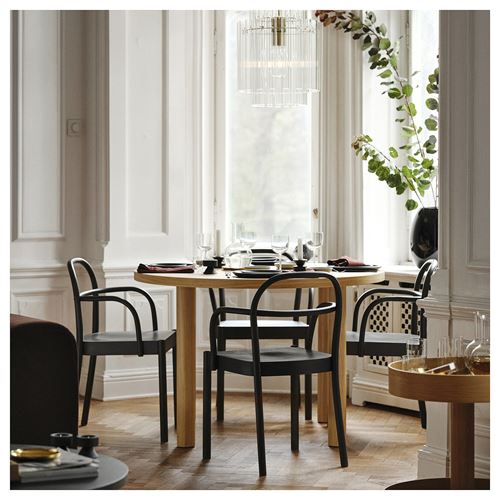 IKEA - STOCKHOLM 2025, yemek masası takımı, meşe kaplama-koyu kahve, 4 sandalyeli