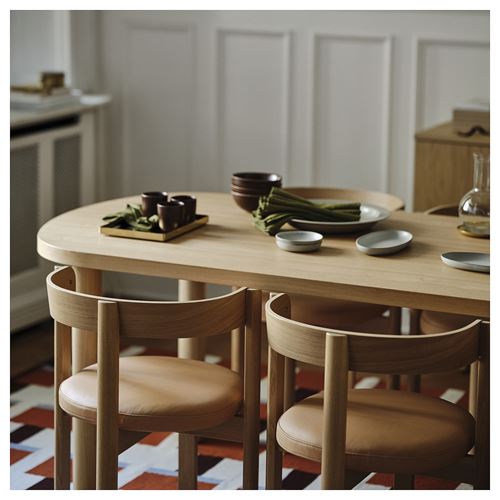 IKEA - STOCKHOLM 2025, yemek masası takımı, meşe kaplama-meşe deri, 6 sandalyeli