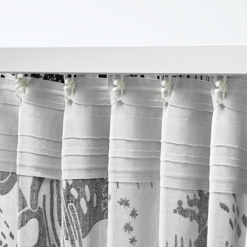 IKEA - STOCKHOLM 2025, fon perde/2 kanat, beyaz-siyah, 145x300 cm