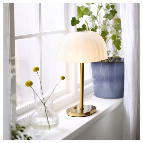 IKEA - AKTERSPRING, masa lambası, opal beyaz cam-pirinç, 39 cm