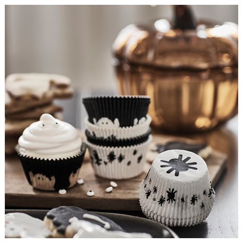 IKEA - KUSTFYR, muffin kağıdı, karışık desenler-beyaz/siyah