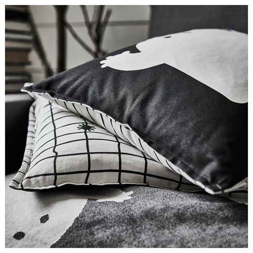 IKEA - KUSTFYR, kırlent kılıfı, beyaz-siyah, 50x50 cm