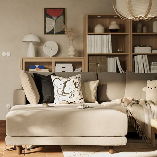 IKEA - UPPAKRA, 3-seat sofa with chaise longue, Axvall dark grey-blue