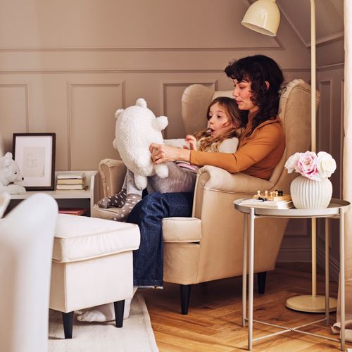 IKEA - STRANDMON, wing chair and pouffe, Tommaboda deep beige